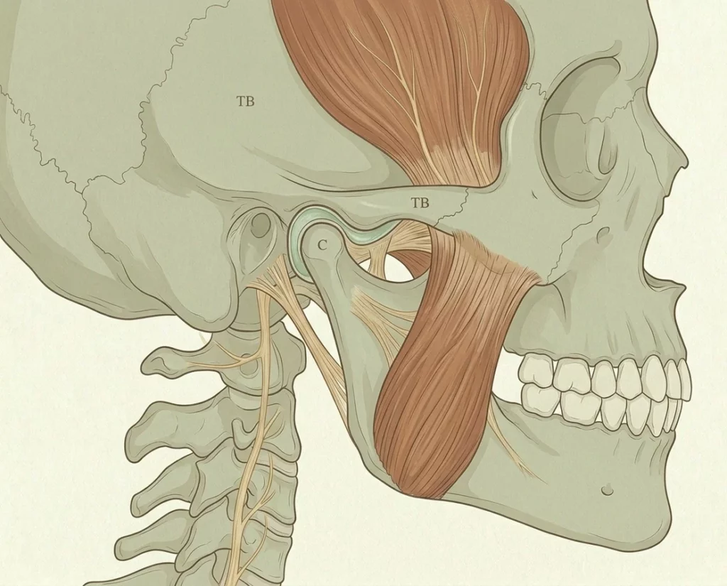 Représentation anatomique de l'articulation temporo-mandibulaire et de ses liens cervicaux — abordée en méthode Poyet
